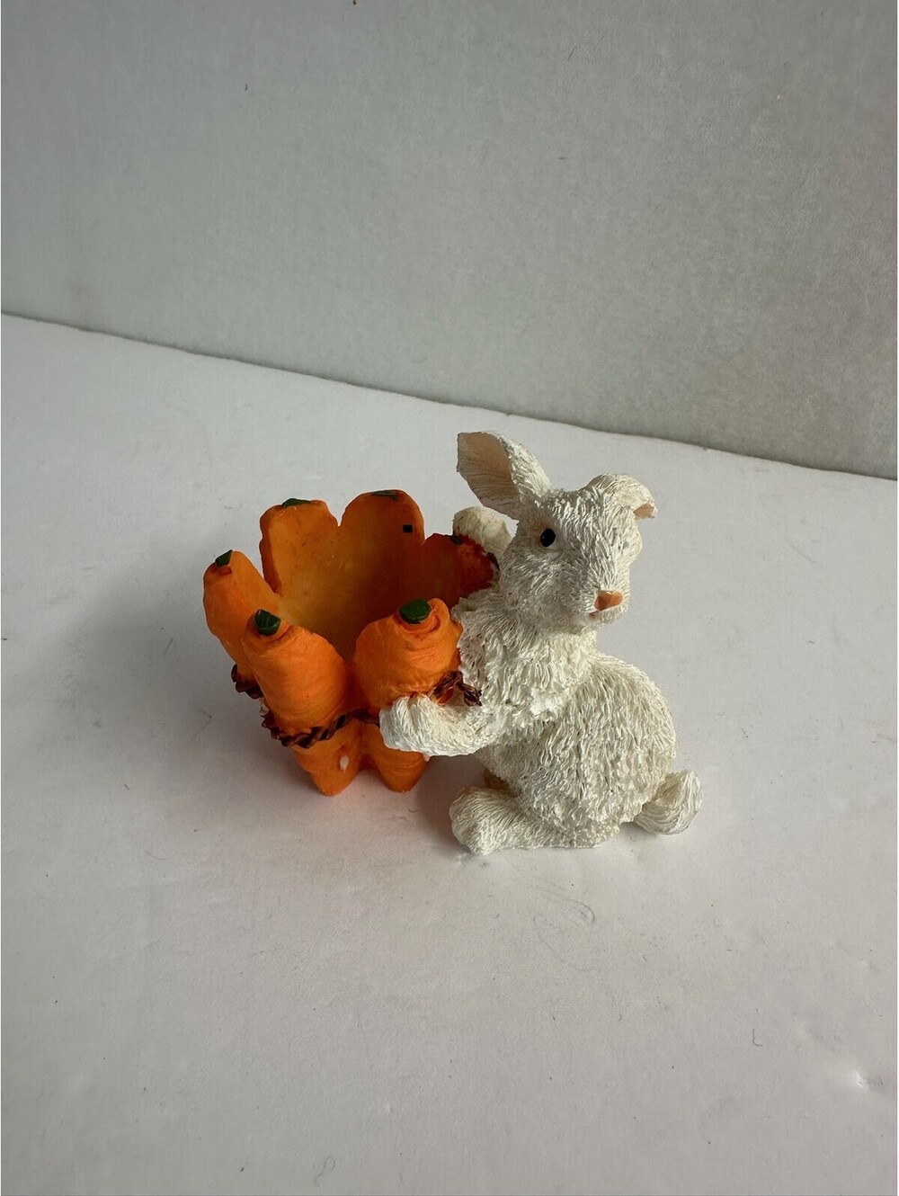 Easter Bunny Rabbit Holding Carrot Basket Figurine Tabletop Decor B-14
